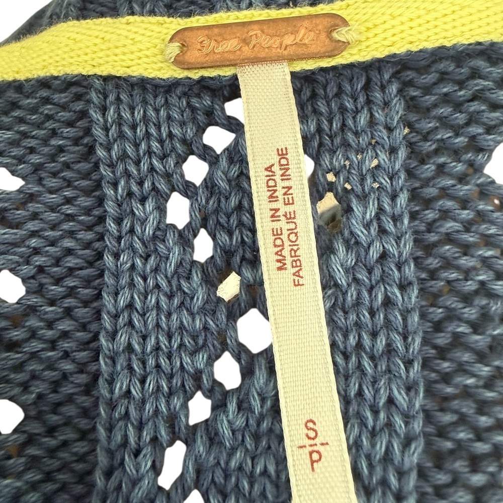 New Free People Point Polo Sweater Navy Open Knit Crochet Collar Slouchy S - Picture 7 of 8
